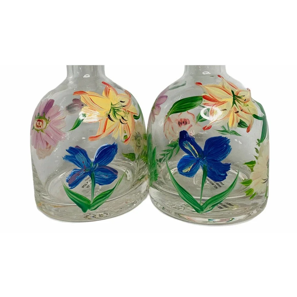 NEW Royal Danube Hand Painted Floral Crystal China Oil‎ and Vinegar Cruets 7.5
